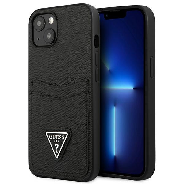 Guess Saffiano Double Card Triangle - Cover for iPhone 13 mini (Black) Image 1