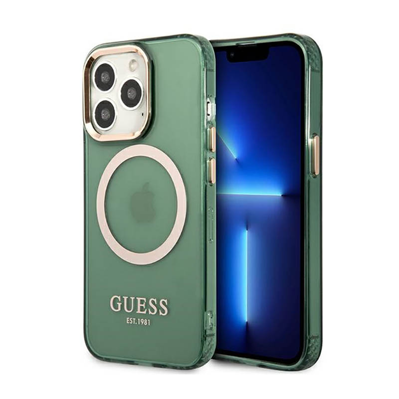 Guess Gold Outline Translucent MagSafe - Case for iPhone 13 Pro Max (Green) Image 1