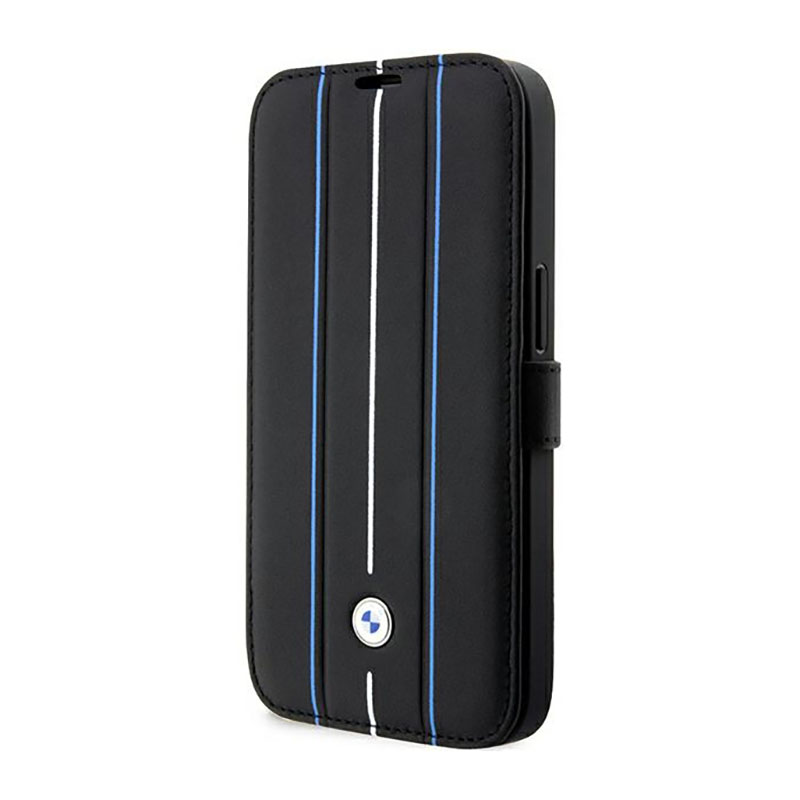 BMW Booktype Leather Stamp Blue Lines - Case for iPhone 14 Pro (Black) Image 1