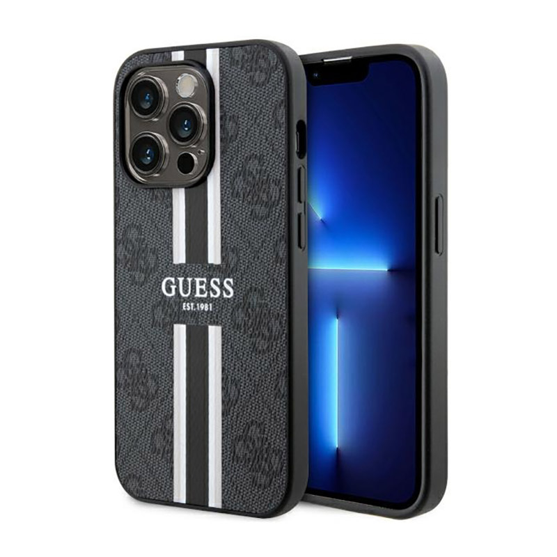 Guess 4G Printed Stripes MagSafe - Case for iPhone 14 Pro (Black) Image 1