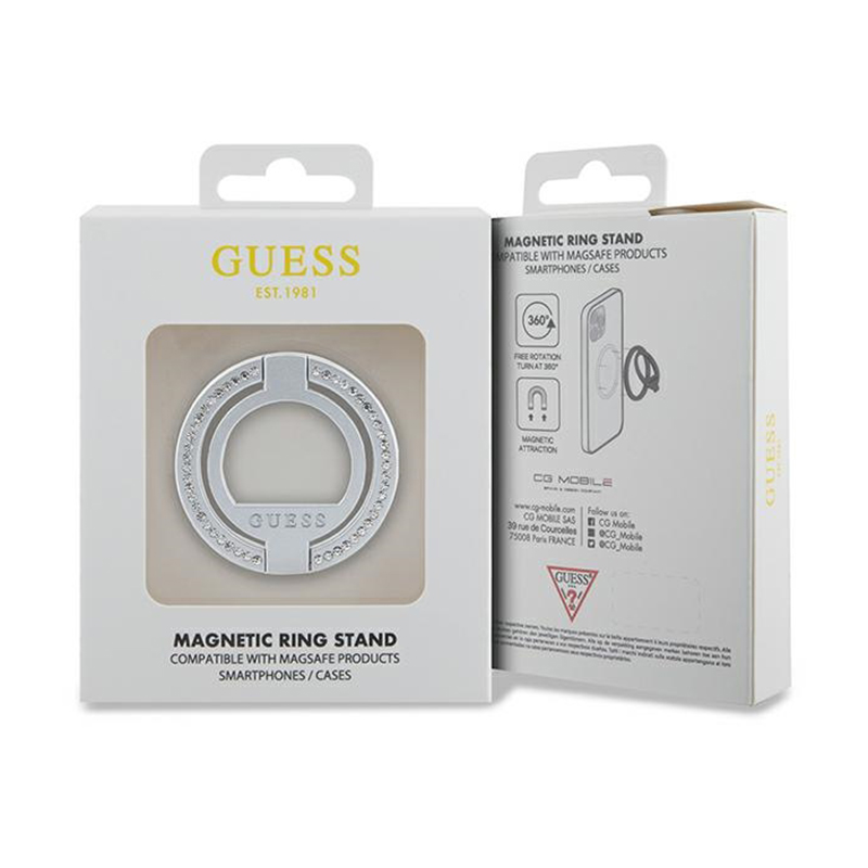 Guess MagSafe Ring Stand Rhinestone - Magnetic finger holder for phone with stand function (Silver) Image 4