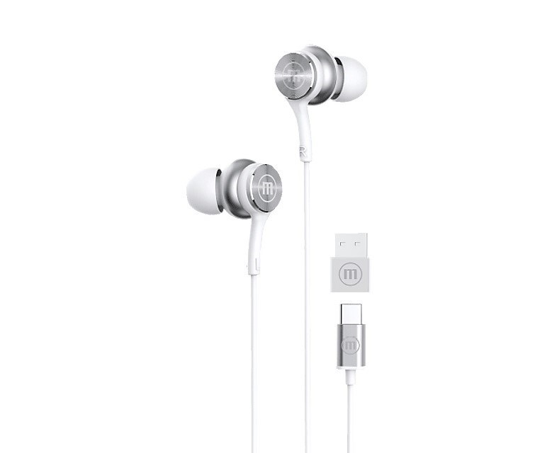 Maxell XC1 USB-C wired headphones with USB-A adapter white Image 1