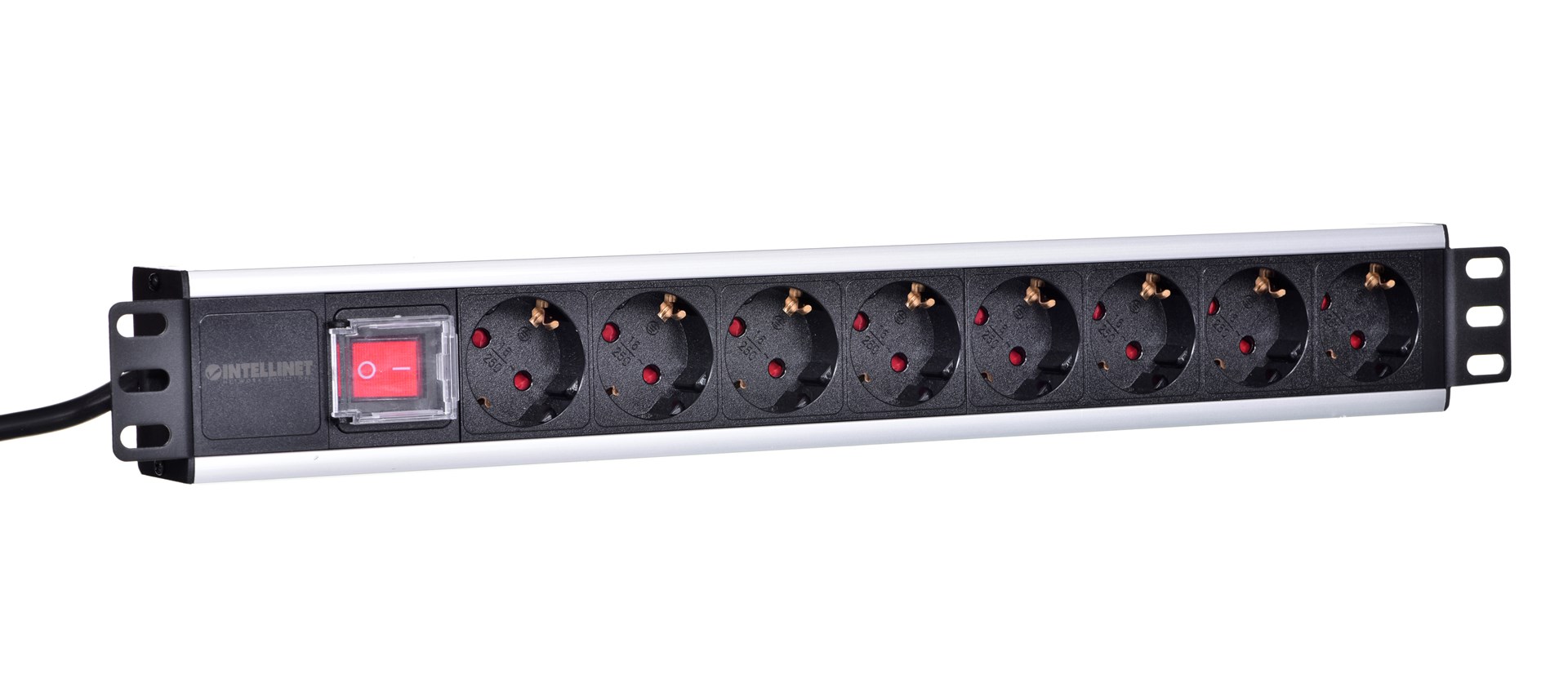 Intellinet 19" Rackmount 8-Way Power Strip - German Type, With On/Off Switch, No Surge Protection (Euro 2-pin plug) Image 1