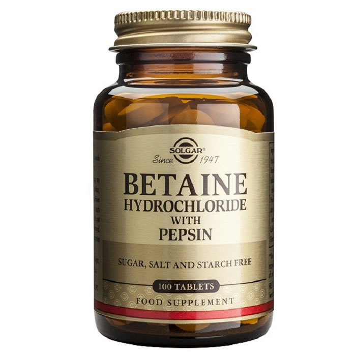 Solgar Betaine Hydrochloride 100 Tablets Image 1