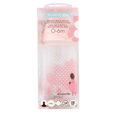Suavinex Biberón Boca Ancha 3 Posiciones 270ml Rosa Image 1