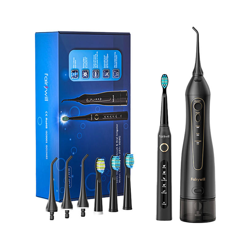 Sonic toothbrush with tip set and water fosser FairyWill FW-507+FW-5020E (black) Image 1