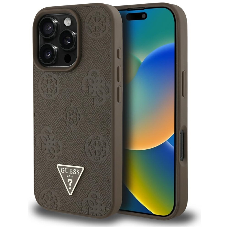 Guess Grained Hot Stamp Peony Triangle Logo MagSafe - Case for iPhone 16 Pro Max (brown) Image 1
