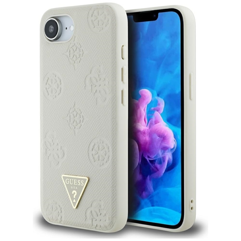 Guess Grained Hot Stamp Peony Triangle Logo MagSafe - Case for iPhone 16e (beige) Image 1