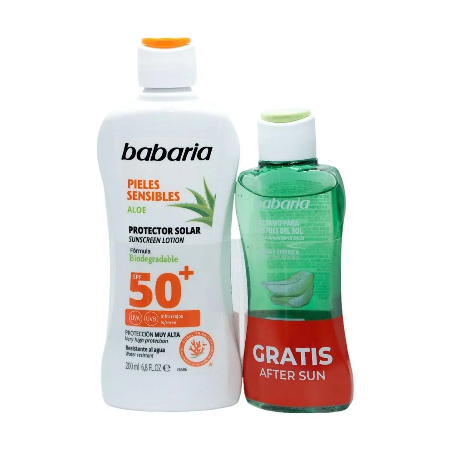 Babaria Aloe Protector Solar Spf50 Piel Sensible Resistente Al Agua 200ml Balsamo After Sun 1u Image 1
