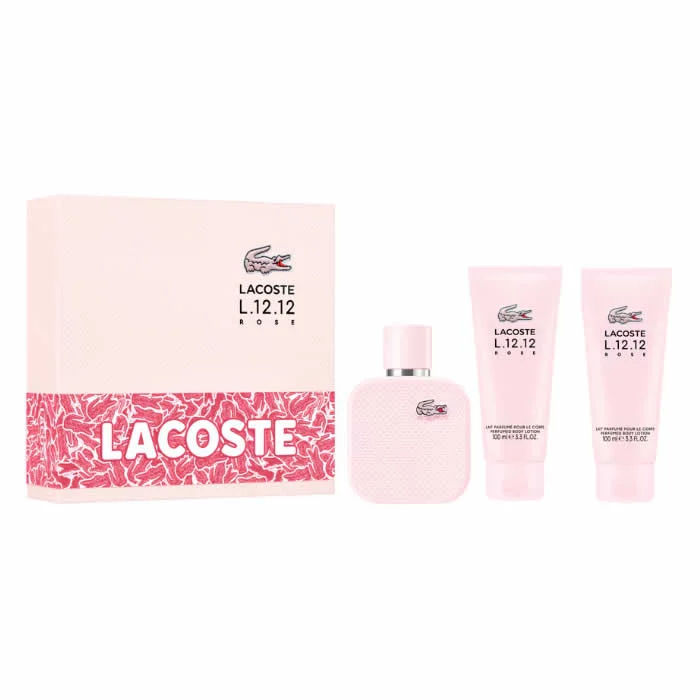 Lacoste L.12.12 Rose Eau De Parfum Spray 100ml Set 3 Pieces Image 1