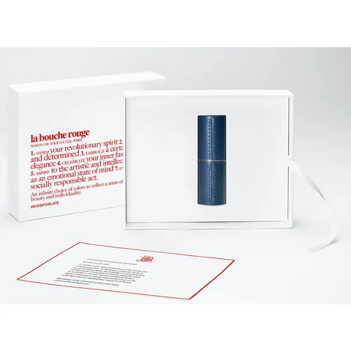 La Bouche Rouge Navy Blue Leather Lipstick Case Image 1